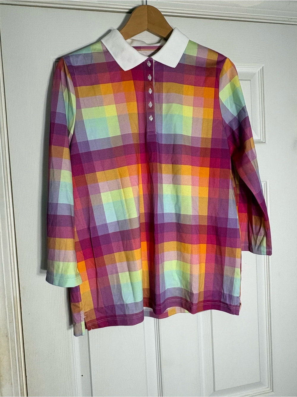 Lands' End Multicolor Plaid Polo with White Collar